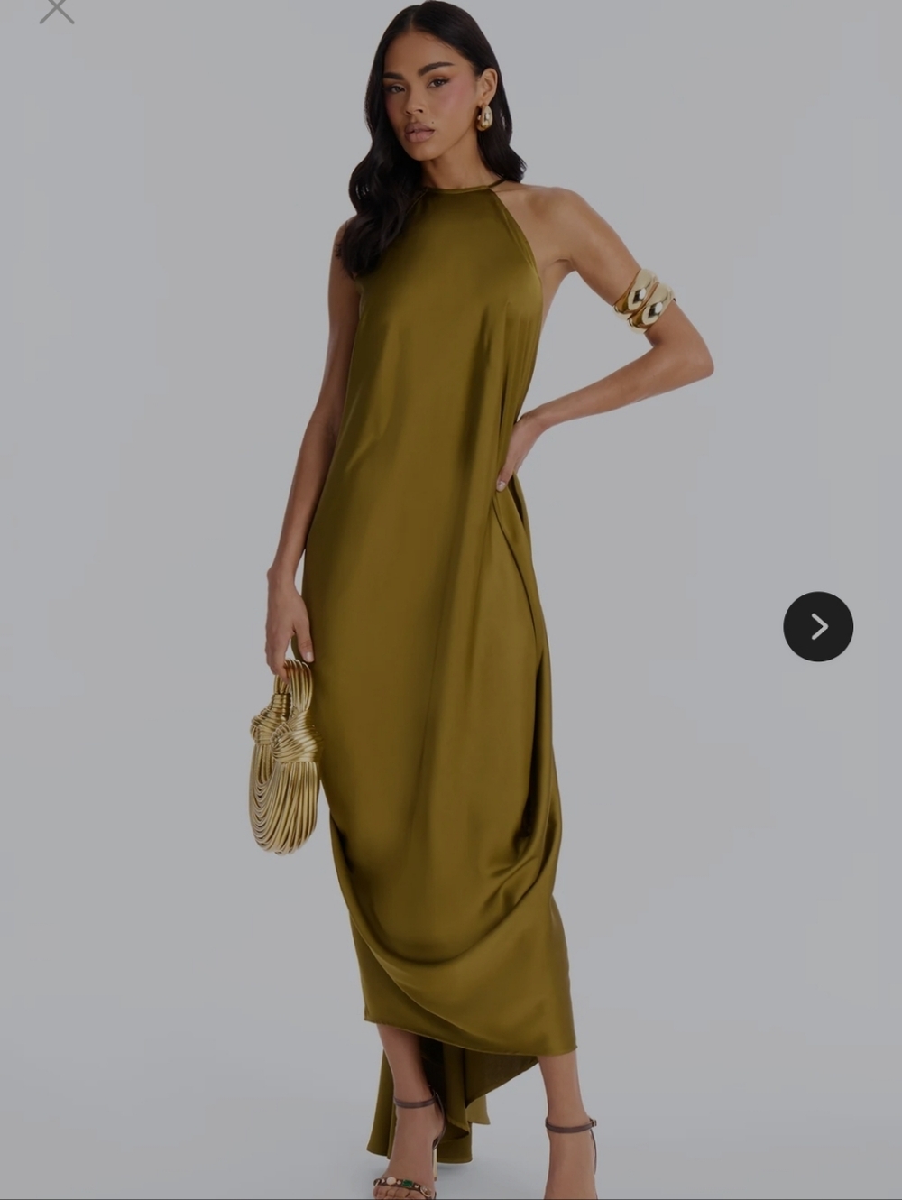 Fashion Nova Olive Green Satin Maxi Dress